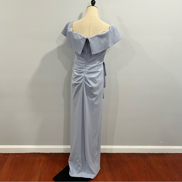 Xscape Evenings Sky Blue Ruched Off the Shoulder Crepe Gown - Reemoly - Picture 12 of 15